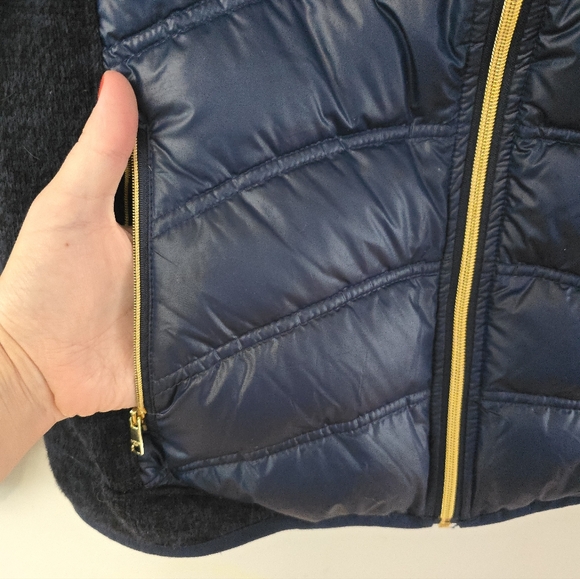 London Fog Women's Size Large Jacket Blue Puffer Sweater Down Thumbholes - Picture 6 of 13